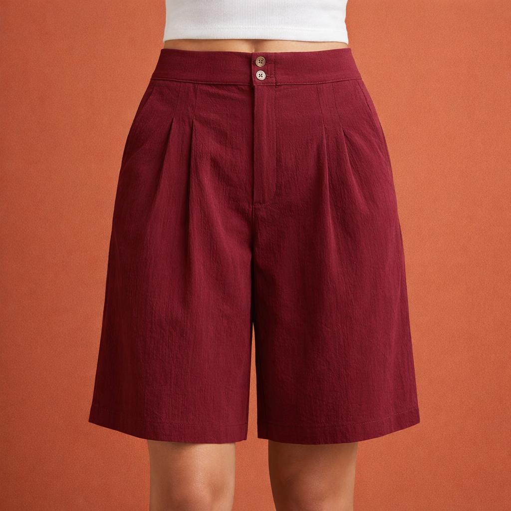 Dames wide leg shorts in bordeaux met minimalistisch design, zacht en comfortabel voor casual en stijlvolle outfits.