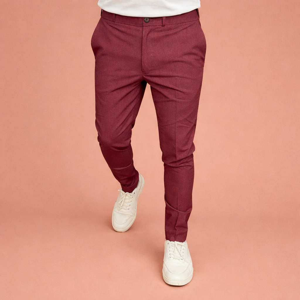 Heren broek in bordeaux met minimalistisch design, zacht en comfortabel voor casual en stijlvolle outfits.