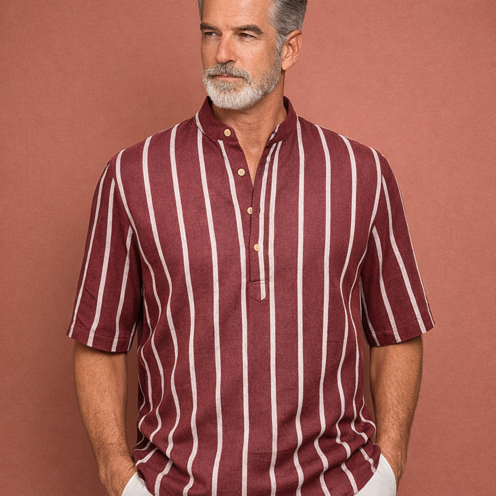 Heren hemd in bordeaux met minimalistisch design, zacht en comfortabel voor casual en stijlvolle outfits.