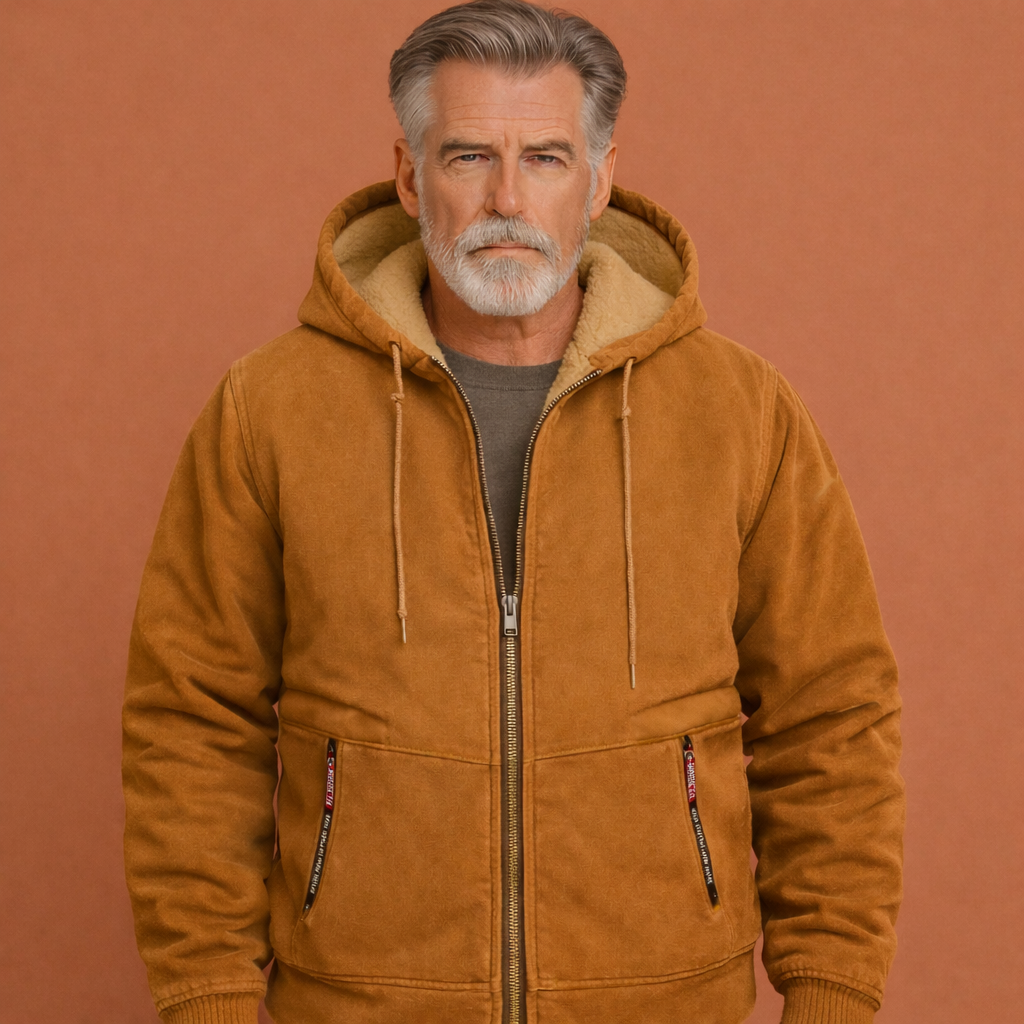 Bruin jack met capuchon en ritssluiting voor heren, geschikt voor dagelijks gebruik en outdoor activiteiten.