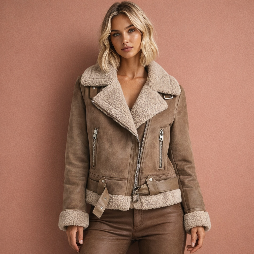 Bruine dames aviator jas met ritssluiting en comfortabele pasvorm, ideaal voor dagelijks gebruik en casual outfits.
