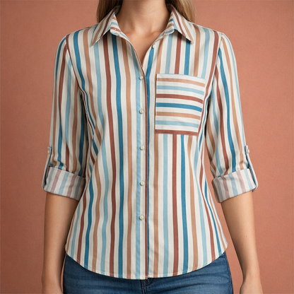 Dames blouse in bruin met minimalistisch design, zacht en comfortabel voor casual en stijlvolle outfits.
