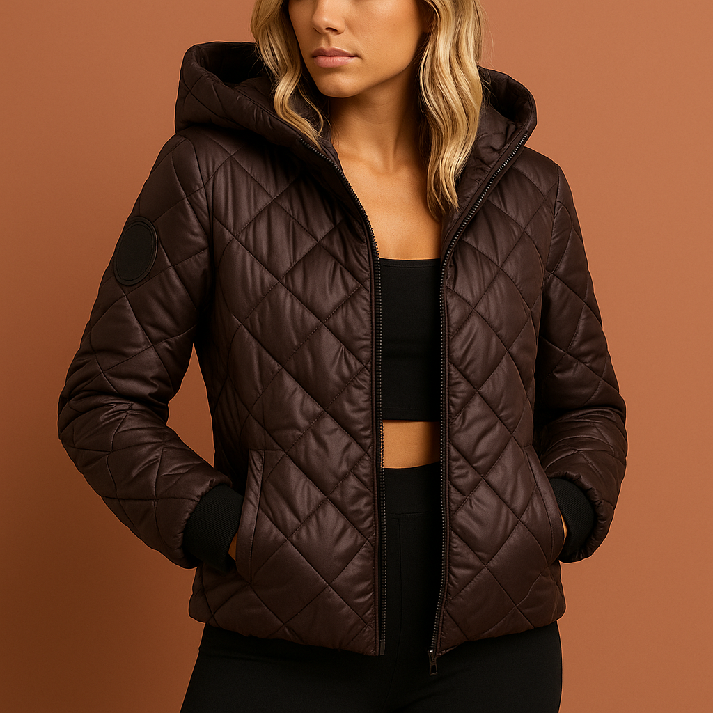 Dames winterjas in bruin met capuchon, elegant en comfortabel voor dagelijks gebruik