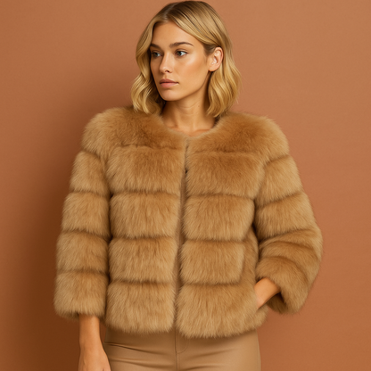 Bruine elegante damesjas met luxe uitstraling en comfortabele pasvorm, ideaal voor stijlvolle outfits.