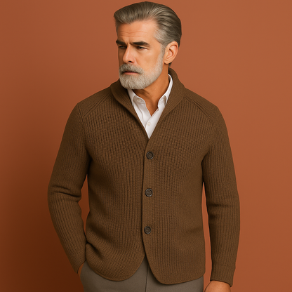 Bruine heren blazer met gebreide structuur en moderne regular fit, perfect voor casual of formele outfits.