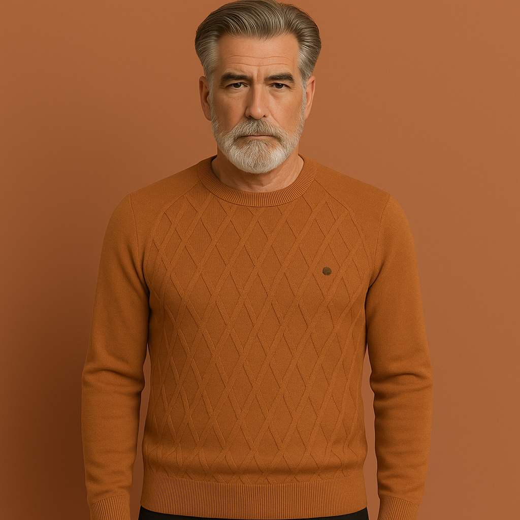 Bruine heren trui met gebreid ontwerp en moderne pasvorm, ideaal voor dagelijks gebruik en casual outfits.