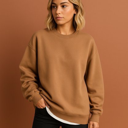 Lange oversized damestrui in bruin met comfortabele pasvorm, zacht en stijlvol voor herfst en winter.