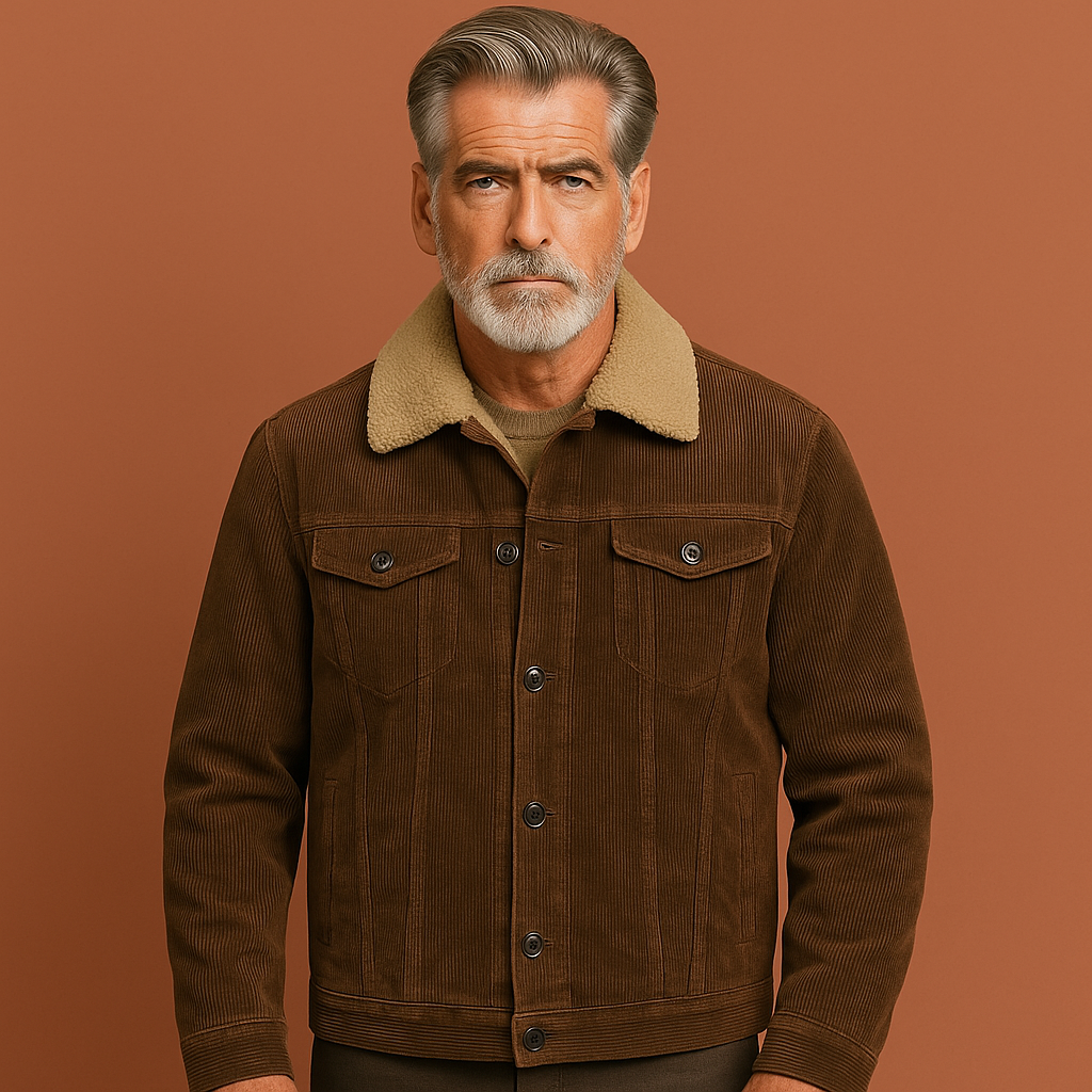 Bruine warme sherpa gevoerde heren winterjas met borstzakken, perfect voor koude dagen en outdoor activiteiten.