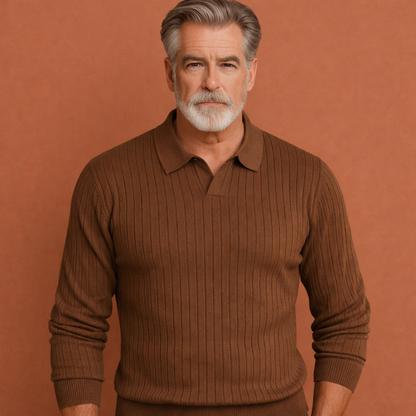 Bruine warme polo trui voor heren met kraag en comfortabele pasvorm, ideaal voor dagelijks gebruik en nette casual outfits.