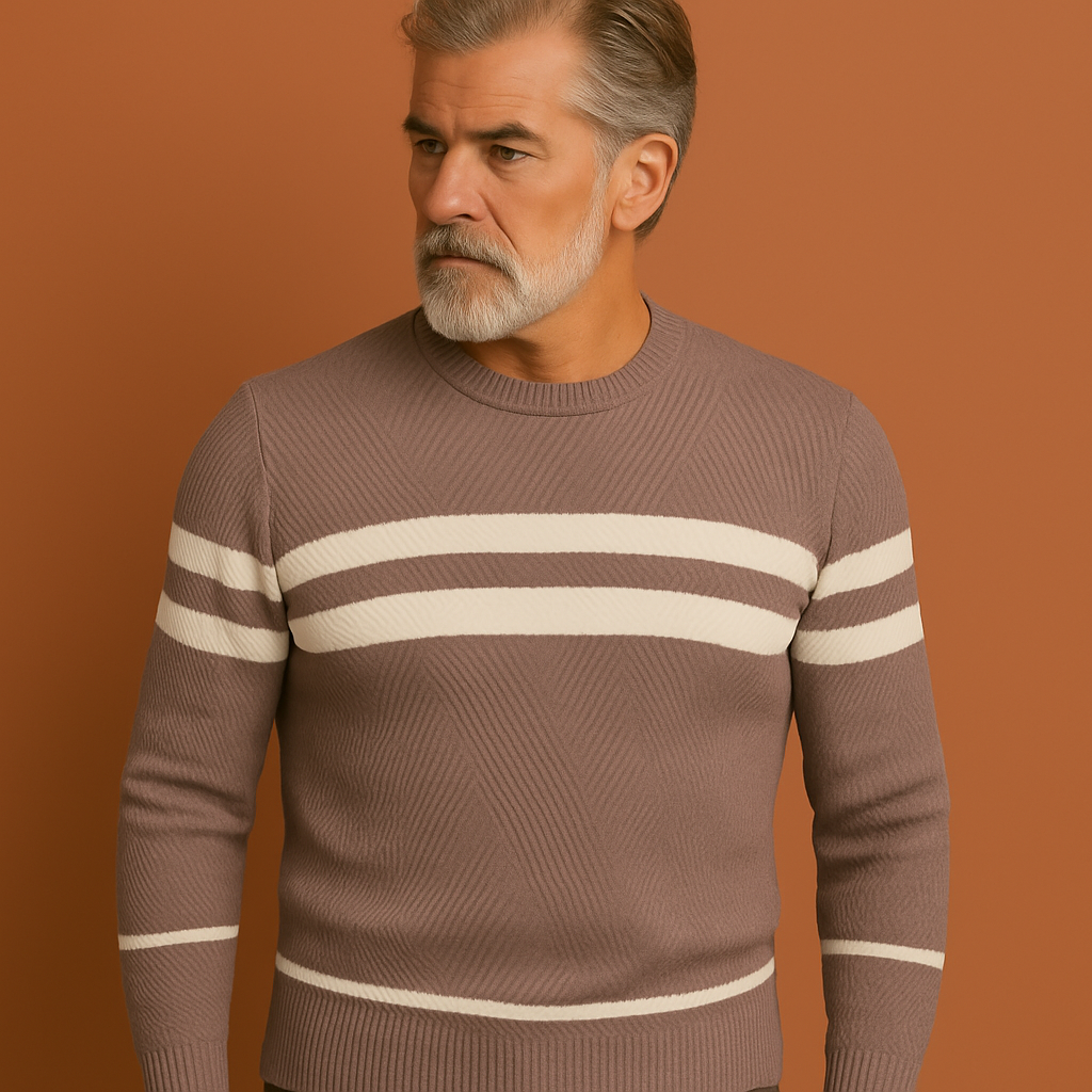 Bruine warme heren winterpullover met moderne pasvorm, ideaal voor koude dagen en casual outfits.