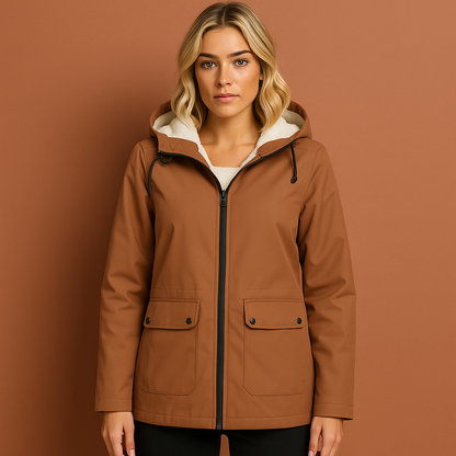 Waterdichte jas voor dames in verschillende kleuren met fleece-voering, ideaal voor koude en natte dagen.