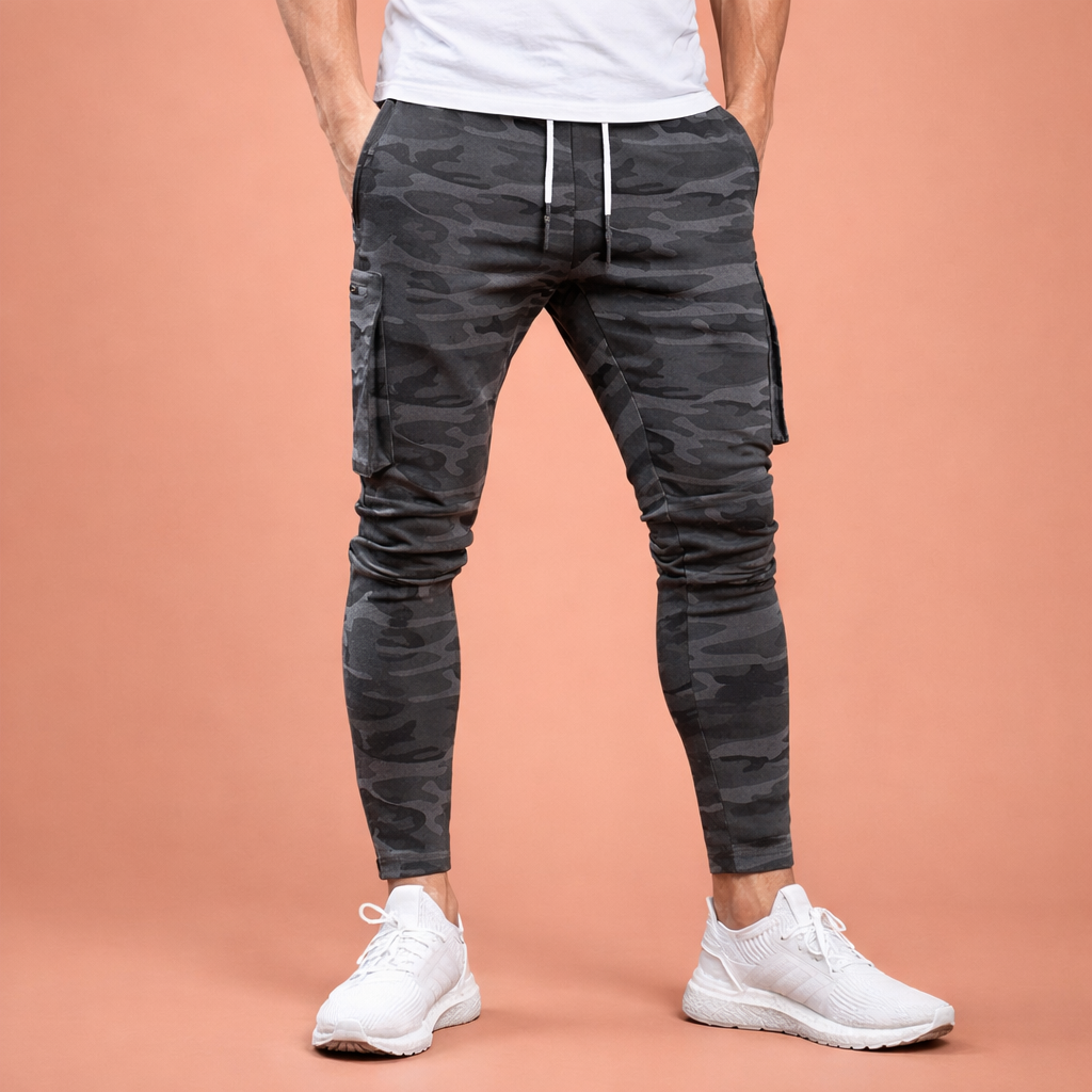 Dames joggingbroek in camouflage met minimalistisch design, zacht en comfortabel voor casual en stijlvolle outfits.