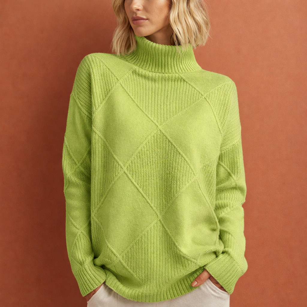 Groene warme wintertrui voor dames met een comfortabele pasvorm, ideaal voor dagelijks gebruik en koude dagen.