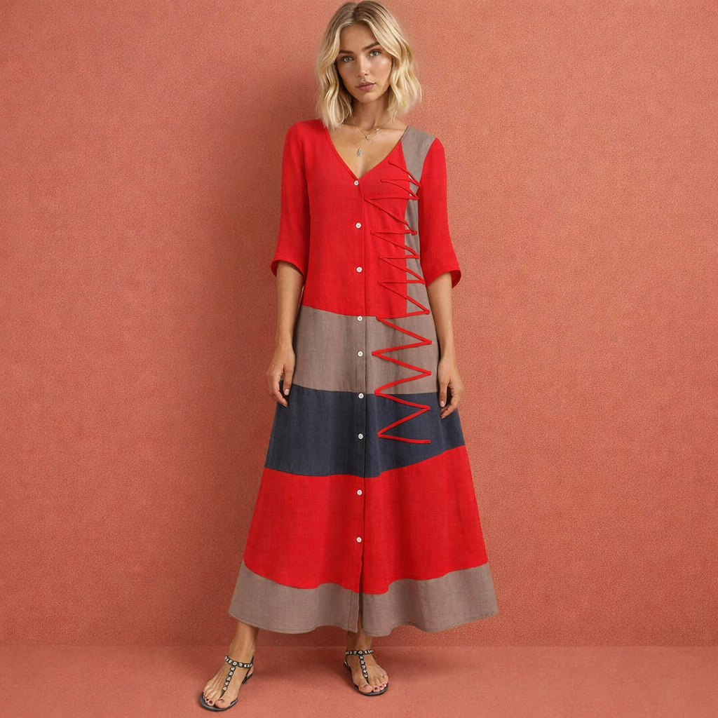 Maxi jurk met V-hals en strikdetail voor dames | Leonie Nirandi