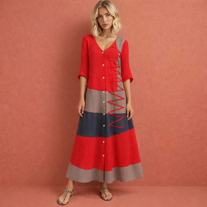 Maxi jurk met V-hals en strikdetail voor dames | Leonie Nirandi