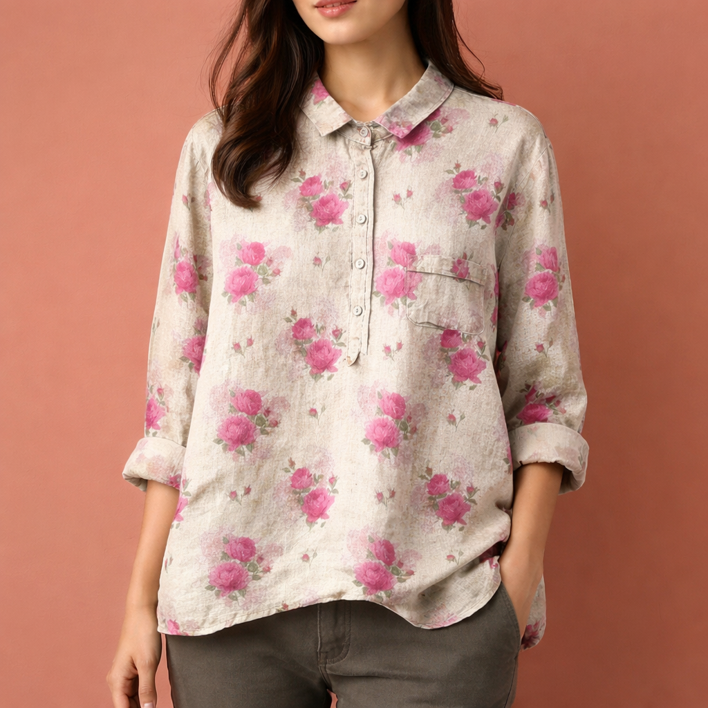 Dames blouse in crème met minimalistisch design, zacht en comfortabel voor casual en stijlvolle outfits.
