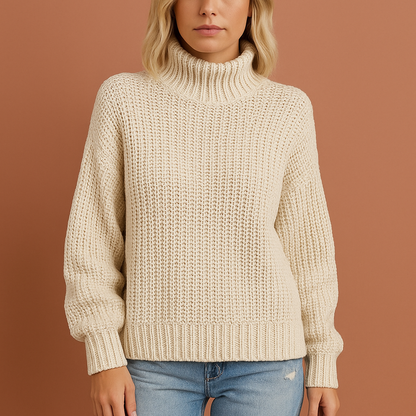 Dames coltrui in crème met elegante uitstraling, comfortabel voor koude dagen.
