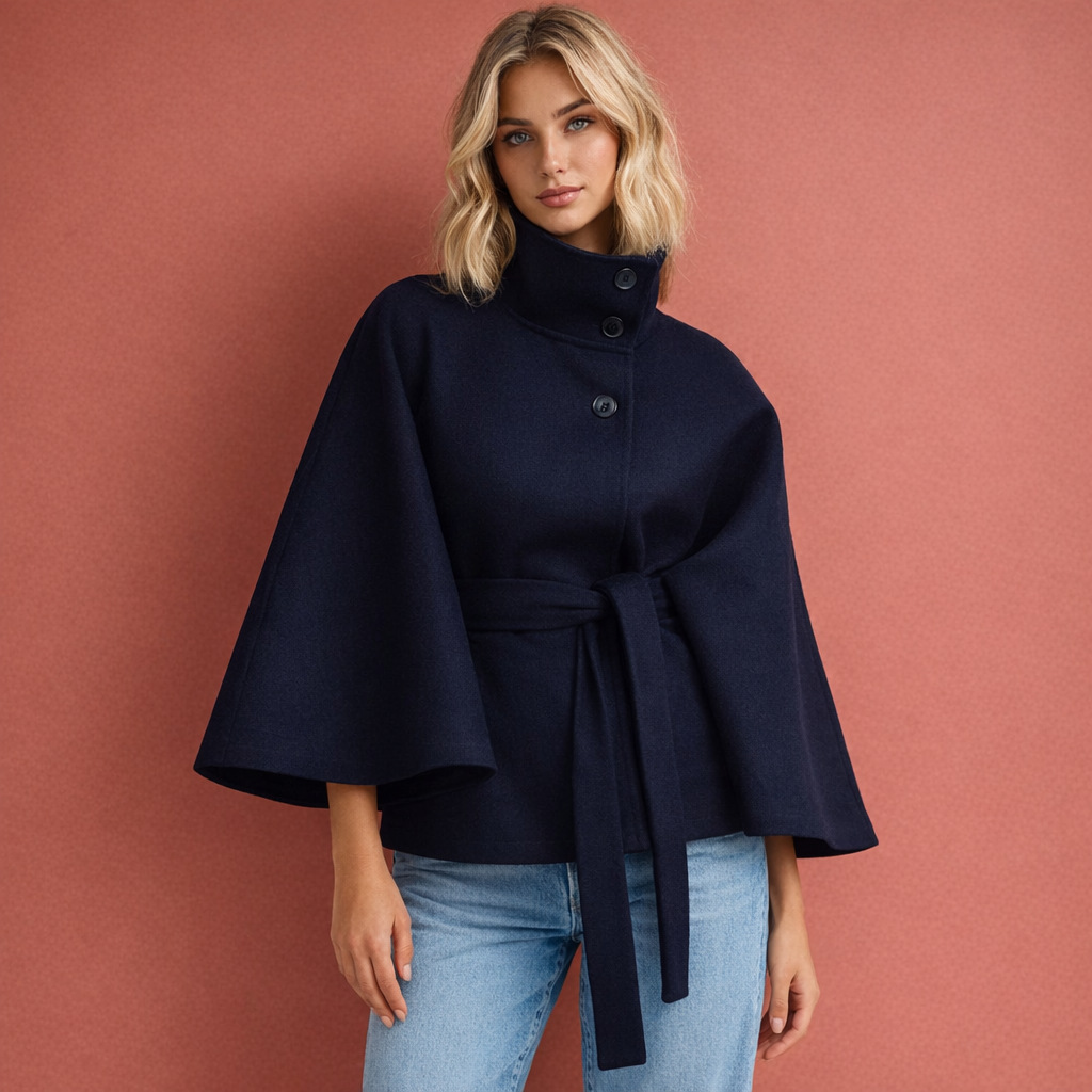 Donkerblauw dames portefeuille vest met opstaande kraag en comfortabele pasvorm, geschikt voor dagelijks gebruik.