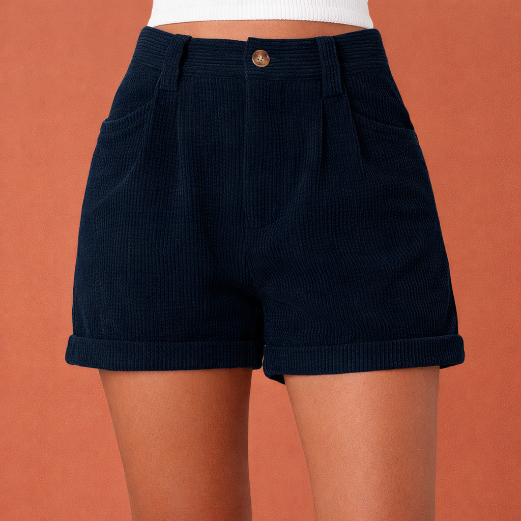 Dames high waisted shorts in donkerblauw met minimalistisch design, zacht en comfortabel voor casual en stijlvolle outfits.