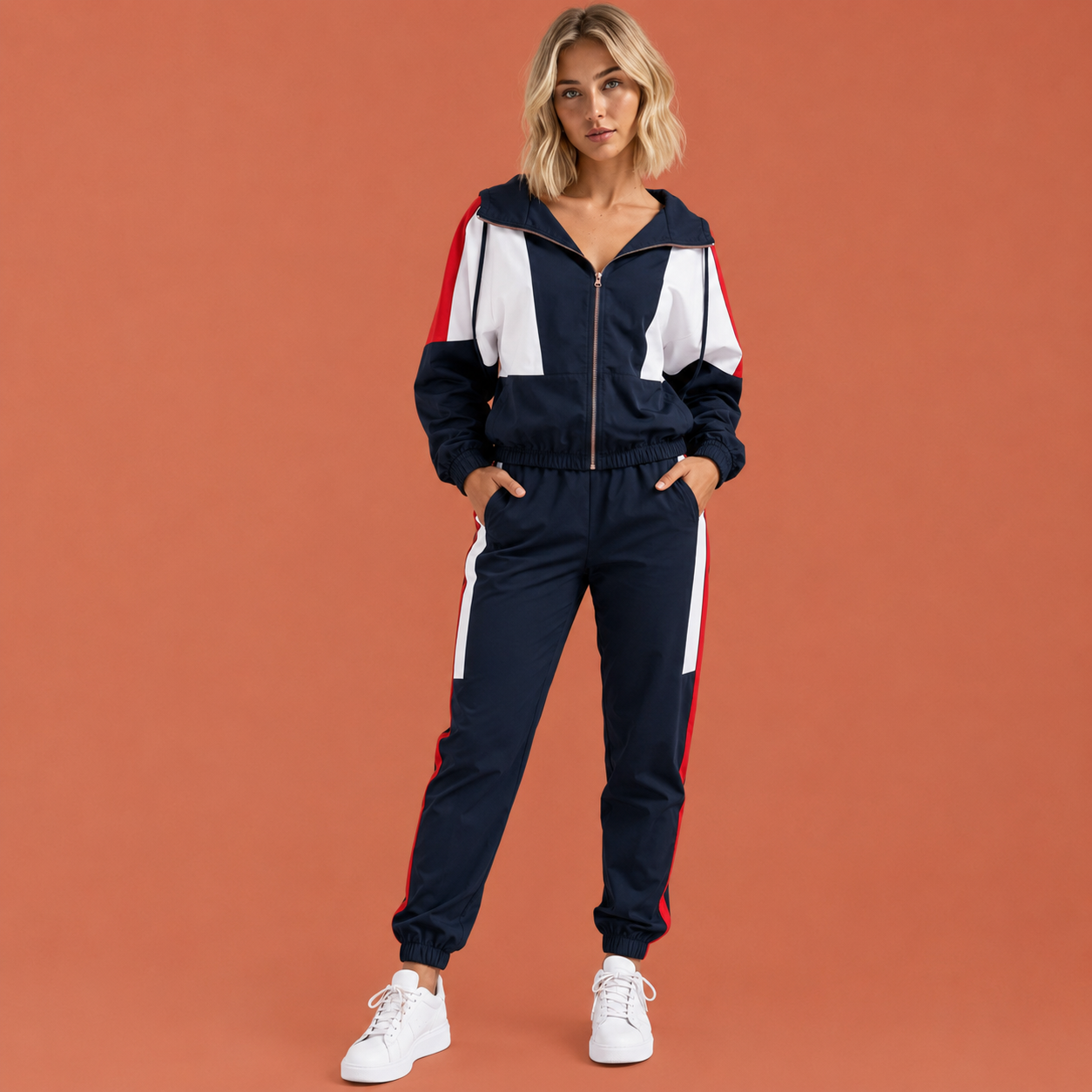 Dames lounge set in donkerblauw met minimalistisch design, zacht en comfortabel voor casual en stijlvolle outfits.
