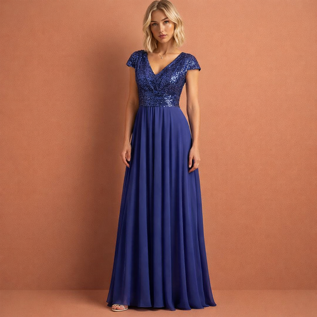 Dames maxi avondjurk in donkerblauw met minimalistisch design, zacht en comfortabel voor casual en stijlvolle outfits.