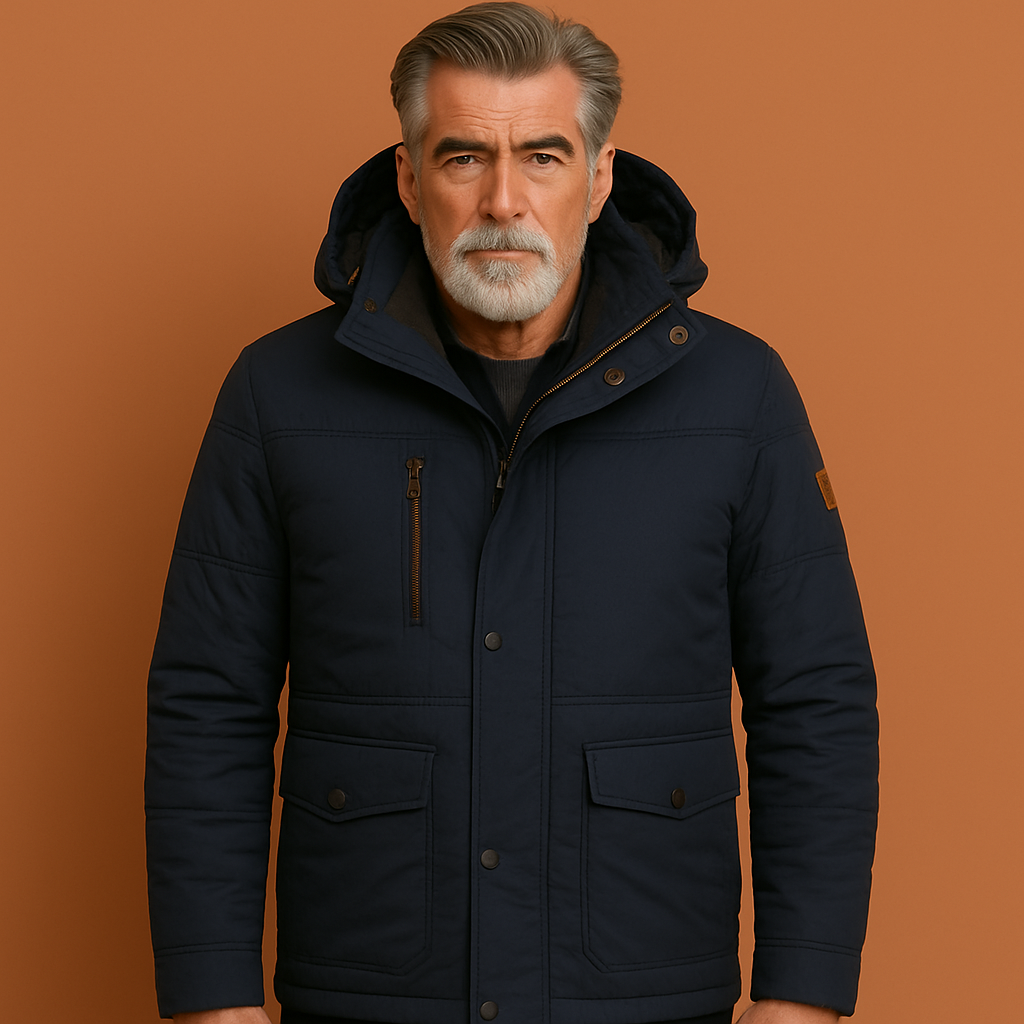 Warme winterparka voor heren in donkerblauwe kleur met tijdloos design, ideaal voor koude dagen.