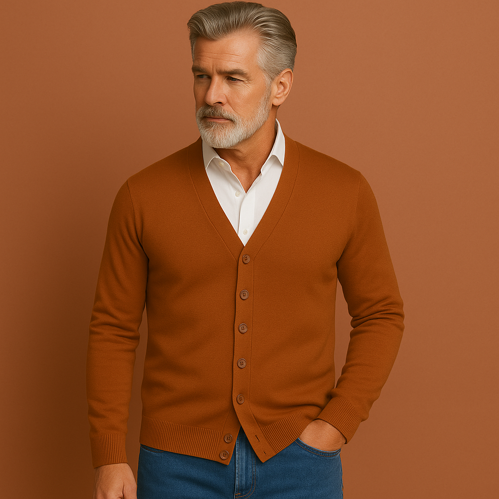 Heren gebreid vest in donkerbruin met knoopsluiting, ademend en comfortabel voor casual en stijlvolle outfits.