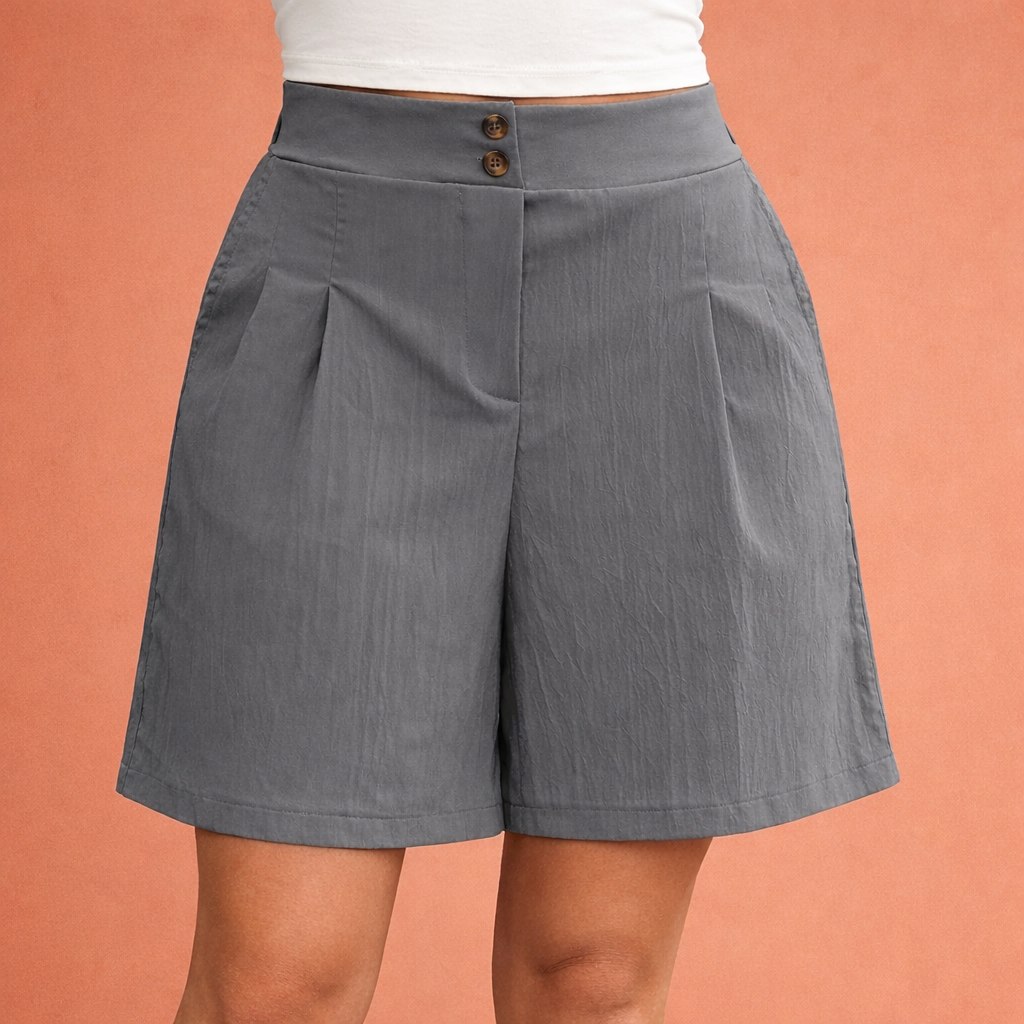 Dames shorts in donkergrijs met minimalistisch design, zacht en comfortabel voor casual en stijlvolle outfits.