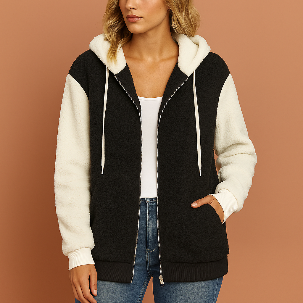Extra warme teddy fleece zip hoodie voor dames in donkergrijze kleur, ideaal voor koude dagen en casual outfits.