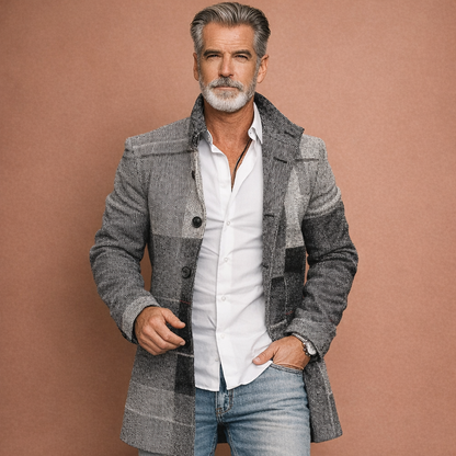 Donkergrijze winddichte lange jas voor heren met comfortabele pasvorm, geschikt voor dagelijks gebruik in herfst en winter.