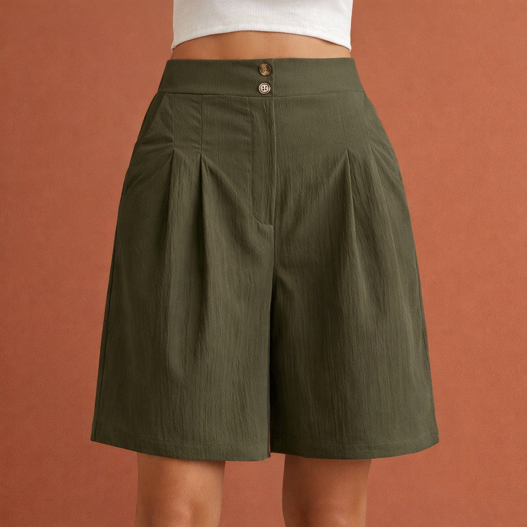 Dames wide leg shorts in donkergroen met minimalistisch design, zacht en comfortabel voor casual en stijlvolle outfits.
