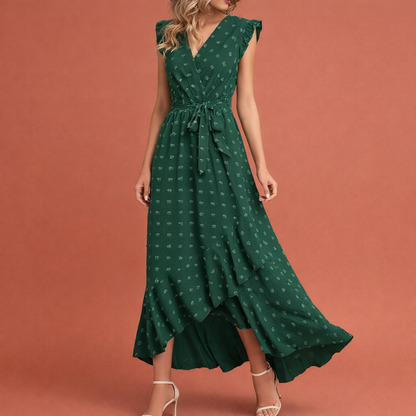 Dames maxi jurk in donkergroen met minimalistisch design, zacht en comfortabel voor casual en stijlvolle outfits.