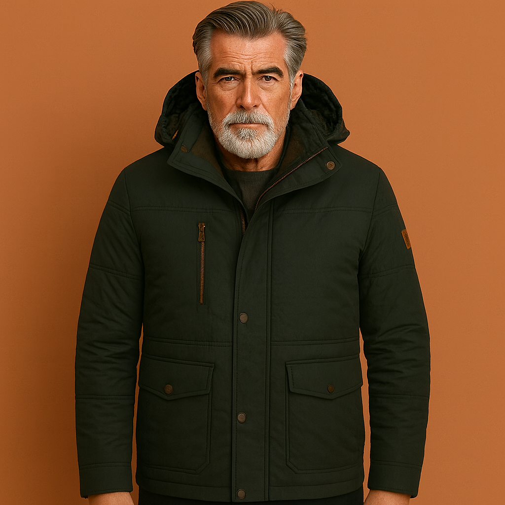 Warme winterparka voor heren in donkergroene kleur met tijdloos design, ideaal voor koude dagen.