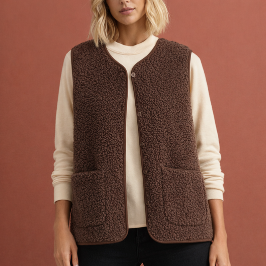 Donkerkhaki warm mouwloos gilet voor dames met een comfortabele pasvorm, ideaal voor casual outfits en koelere dagen