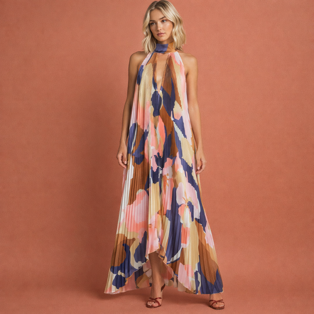 Dames maxi jurk in fuchsia met minimalistisch design, zacht en comfortabel voor casual en stijlvolle outfits.