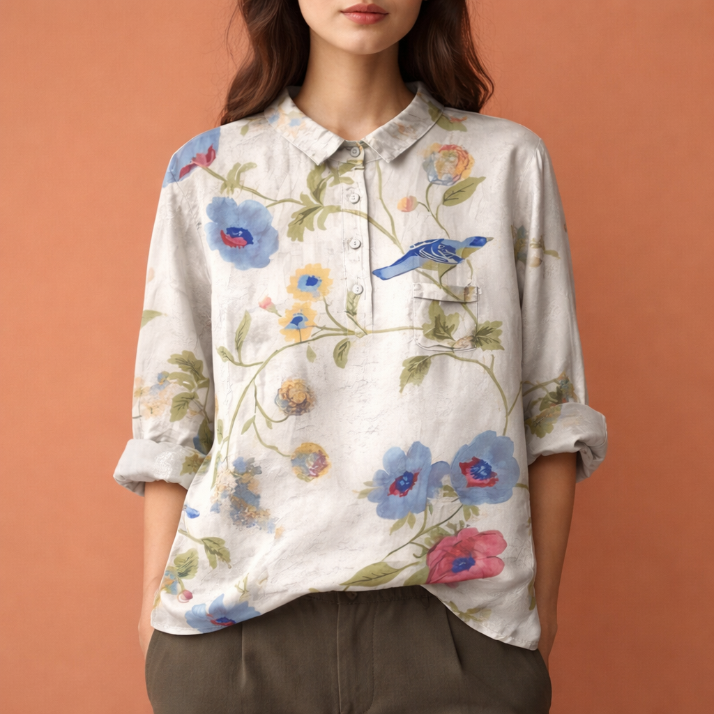 Dames blouse in gebroken wit met minimalistisch design, zacht en comfortabel voor casual en stijlvolle outfits.