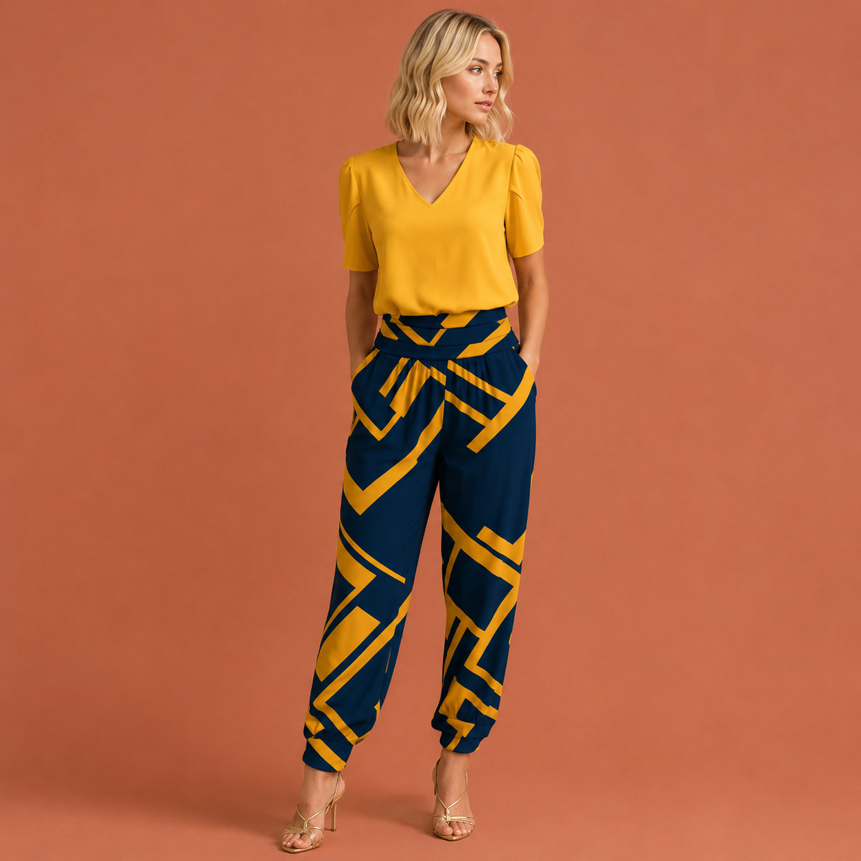 Dames jumpsuit in geel met minimalistisch design, zacht en comfortabel voor casual en stijlvolle outfits.
