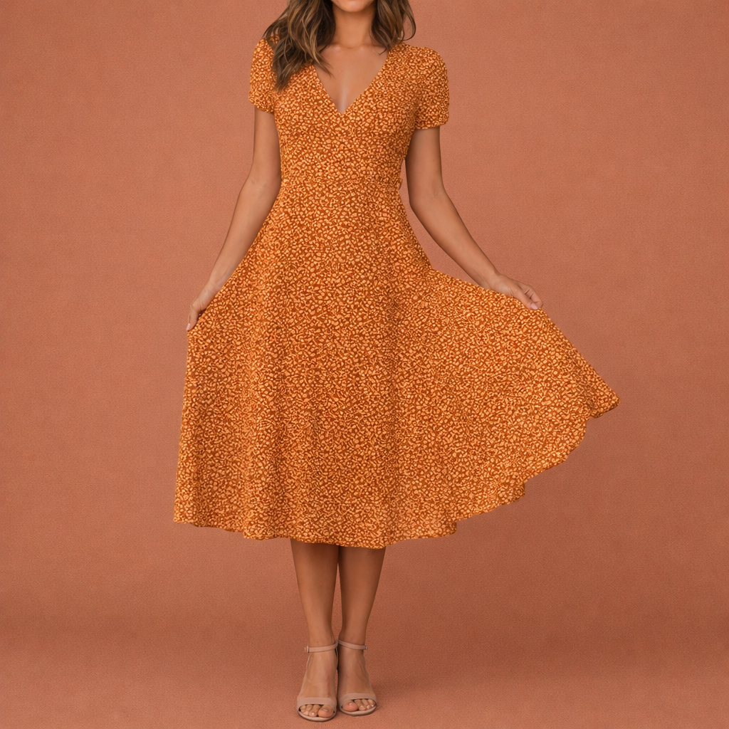 Dames midi jurk in geel met minimalistisch design, zacht en comfortabel voor casual en stijlvolle outfits.
