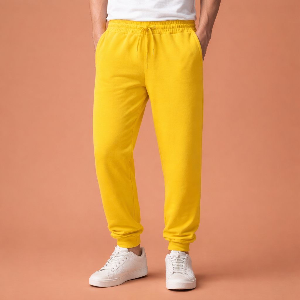 Dames joggingbroek in geel met minimalistisch design, zacht en comfortabel voor casual en stijlvolle outfits.