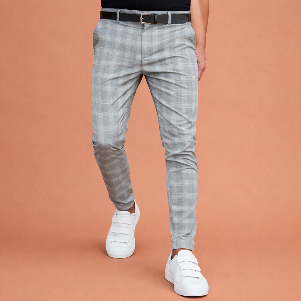 Heren pantalon in grijs-blauw met minimalistisch design, zacht en comfortabel voor casual en stijlvolle outfits.