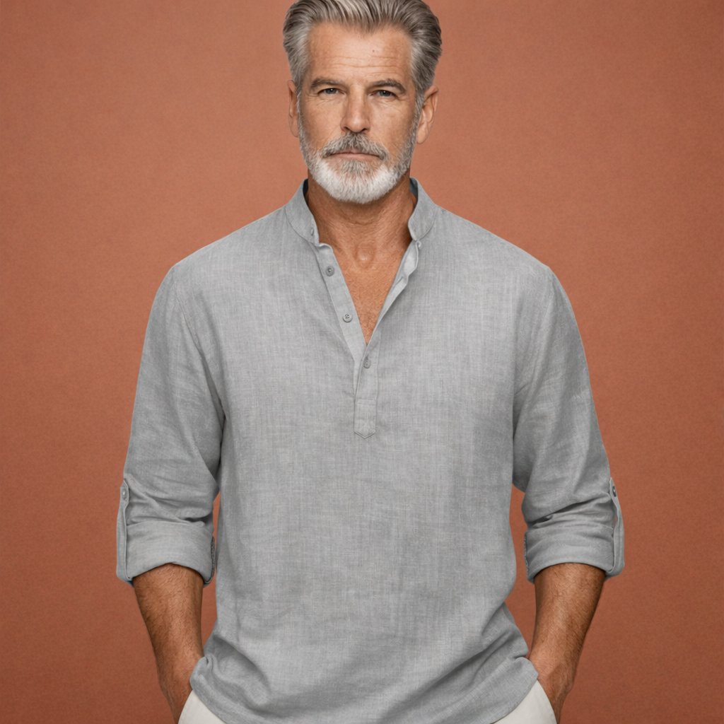 Heren Henley shirt in grijs met minimalistisch design, zacht en comfortabel voor casual en stijlvolle outfits.