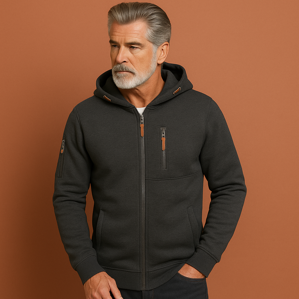 Grijs heren herfstvest met ritssluiting en comfortabele pasvorm, ideaal voor frisse dagen en stijlvolle outfits.