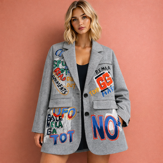 Dames blazer in grijs met minimalistisch design, zacht en comfortabel voor casual en stijlvolle outfits.