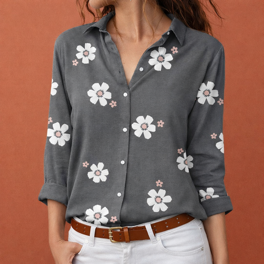 Dames blouse in grijs met minimalistisch design, zacht en comfortabel voor casual en stijlvolle outfits.