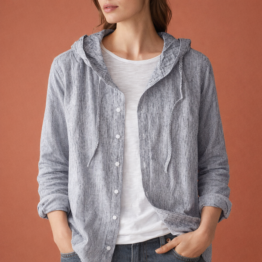 Dames blouse met capuchon in grijs met minimalistisch design, zacht en comfortabel voor casual en stijlvolle outfits.