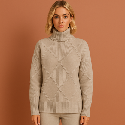 Dames coltrui in grijs met geometrisch patroon, zacht en comfortabel voor casual en stijlvolle outfits.