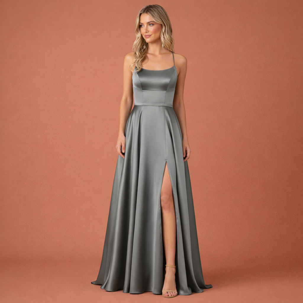 Dames maxi avondjurk in grijs met minimalistisch design, zacht en comfortabel voor casual en stijlvolle outfits.