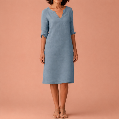 Dames midi zomerjurk in grijs met minimalistisch design, zacht en comfortabel voor casual en stijlvolle outfits.