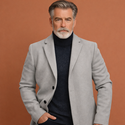 Grijze elegante halflange heren jas met comfortabele pasvorm, geschikt voor dagelijks gebruik tijdens koude dagen.