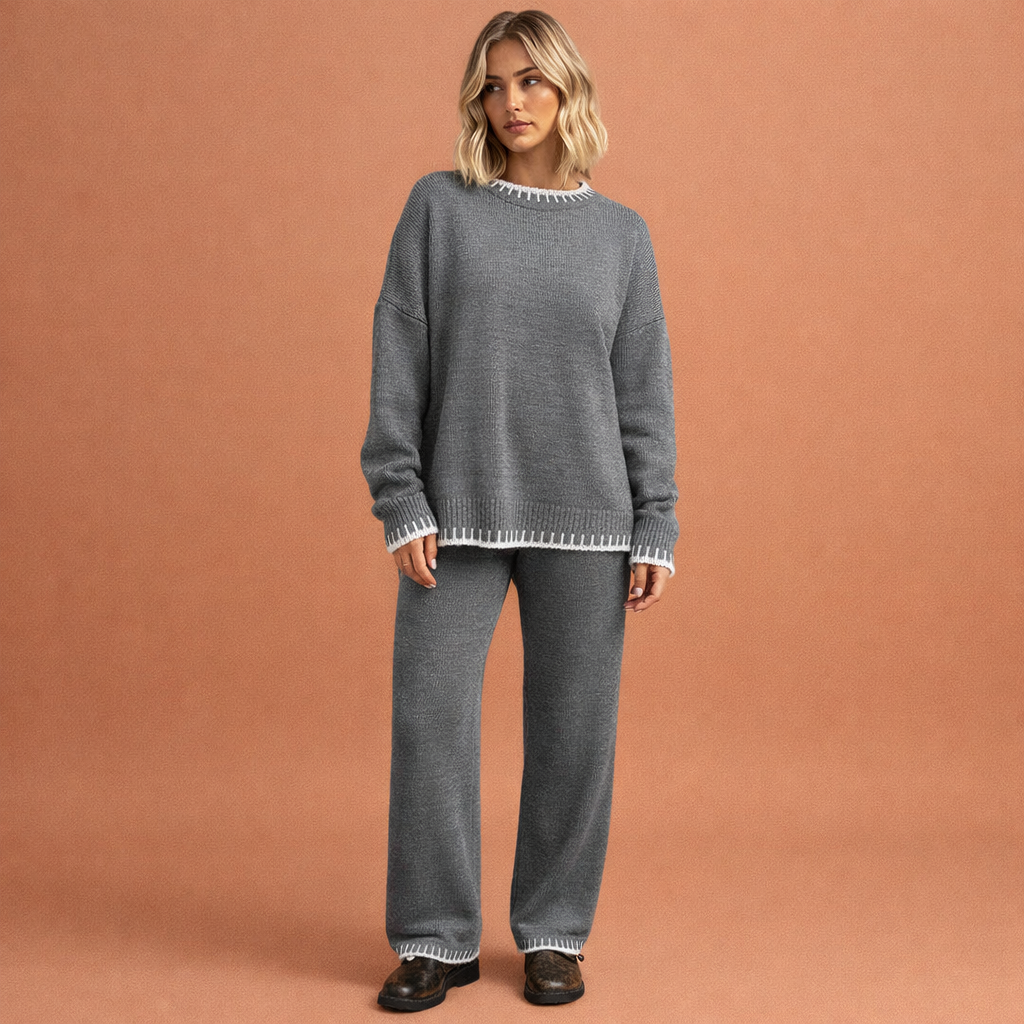 Grijze elegante losvallende set voor dames met comfortabele pasvorm, ideaal voor dagelijks gebruik en stijlvolle casual outfits.